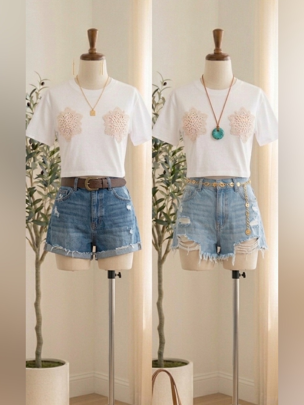White Tee with Crochet Applique cotton tee